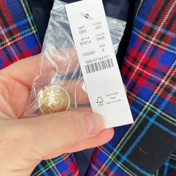 NWT J. Crew Black Red Blue Nipped in Blazer in Stewart Tartan Plaid size 2 - Picture 11 of 13
